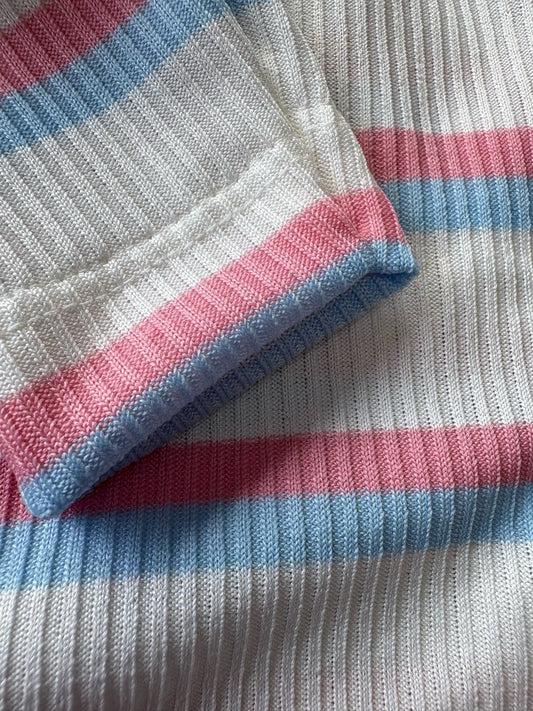 Ribbed Jersey T-Shirt - Pink & Blue Stripe
