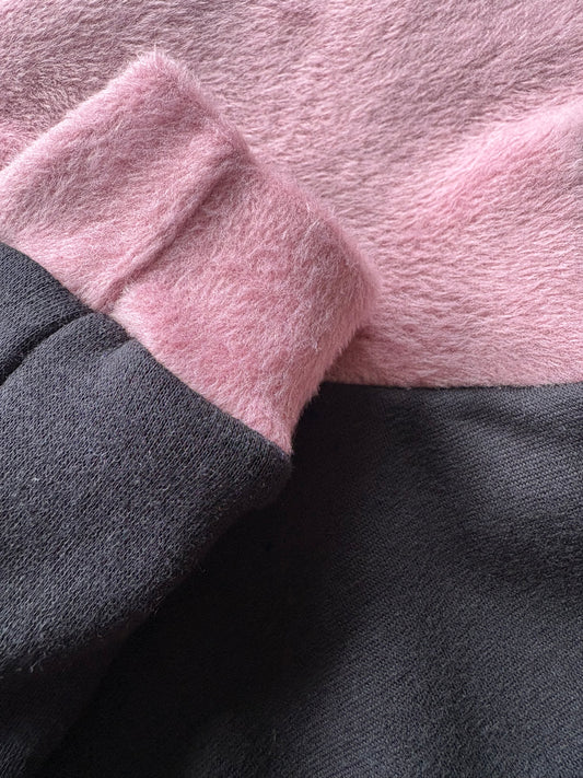 Fleece Lined Sweatshirt Suit - Black & Pink