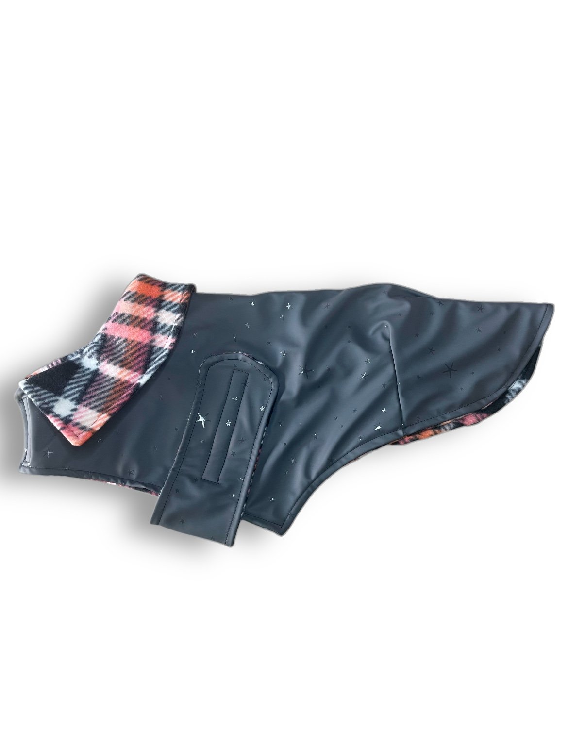 Rain Mac - Black Starfish & Pink Plaid Fleece Lining