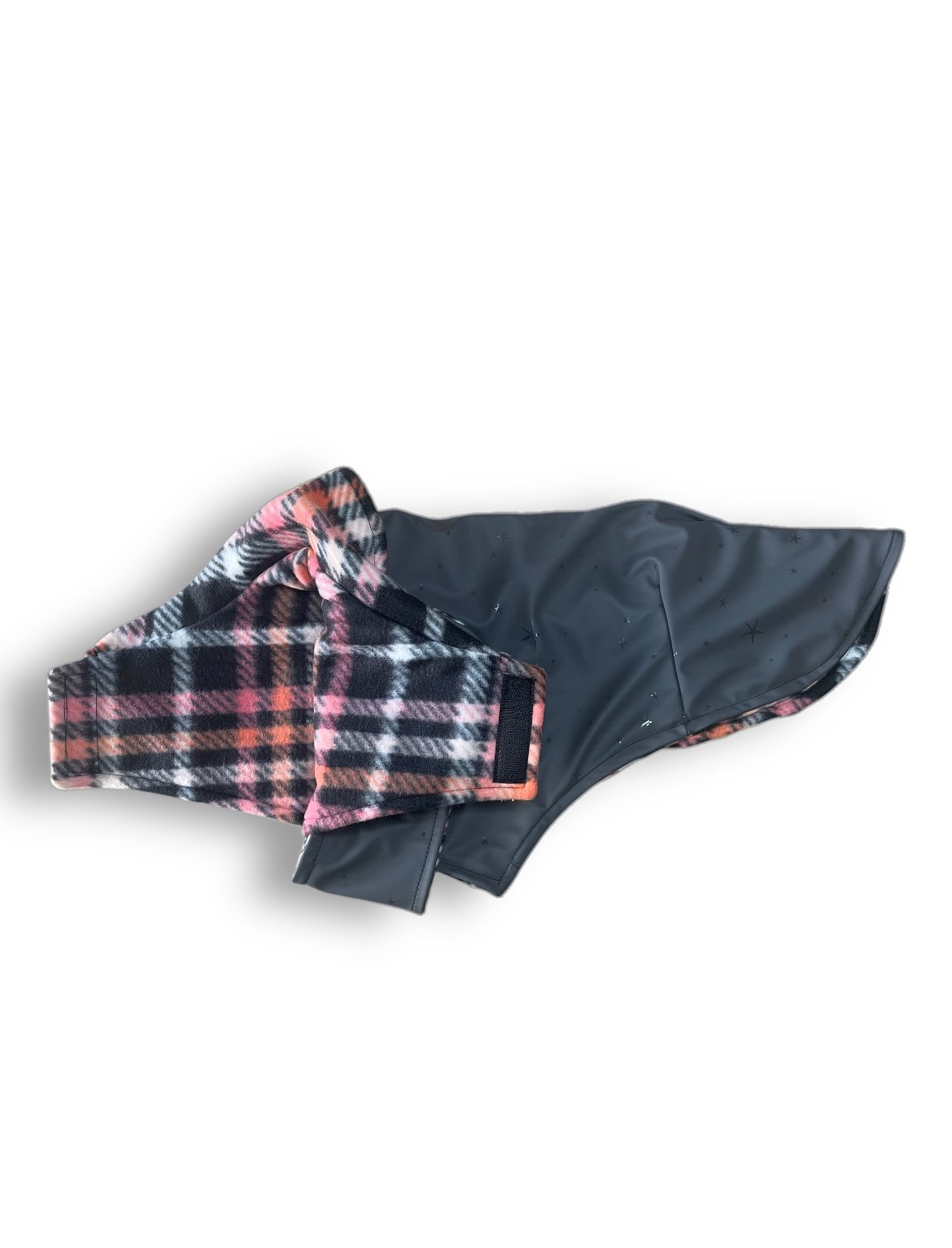 Rain Mac - Black Starfish & Pink Plaid Fleece Lining