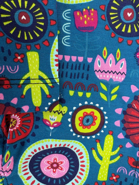 Jersey T-Shirt- Blue Cactus Folk Pattern