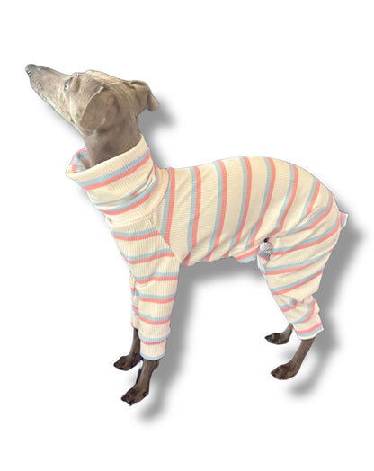 Ribbed Jersey Suit - Pink & Blue Stripe