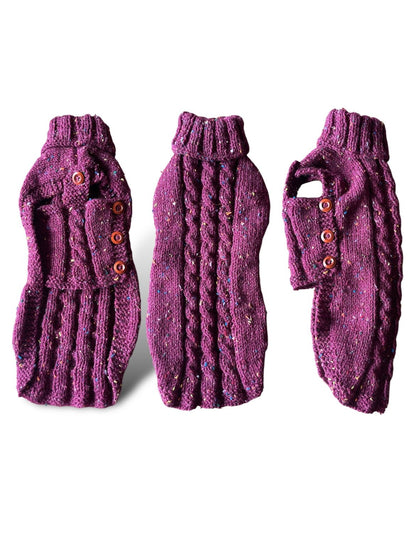 Knitted Coat - Button Up - Speckled Plum