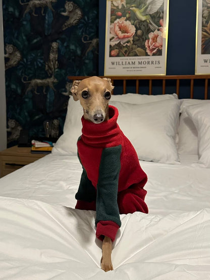 Fleece Lined Sweatshirt Suit - Green & Red