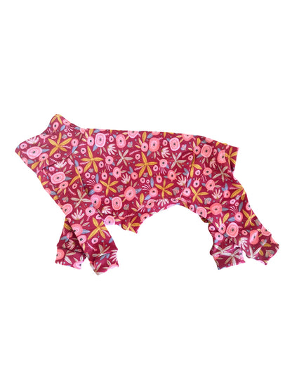Fleece Lined Sweatshirt Suit - Red Folk Flowers