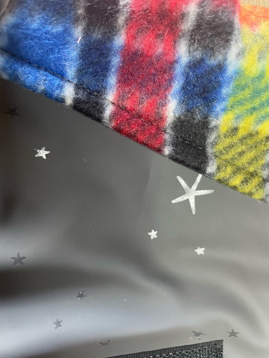 Rain Mac - Black Starfish & Red Plaid Fleece Lining