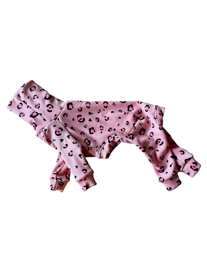 Fleece Lined Sweatshirt Suit - Pink Leopard
