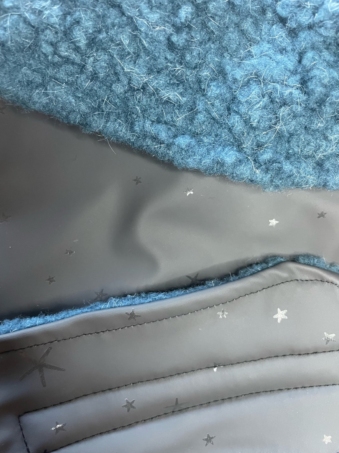 Rain Mac - Black Starfish & Blue Sherpa Lining
