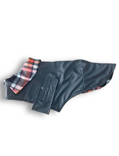 Rain Mac - Black Starfish & Pink Plaid Fleece Lining