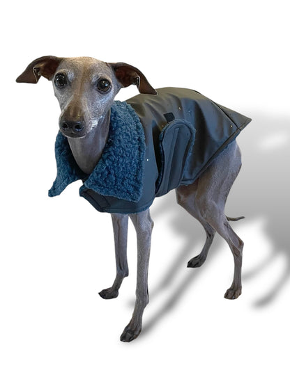 Rain Mac - Black Starfish & Blue Sherpa Lining