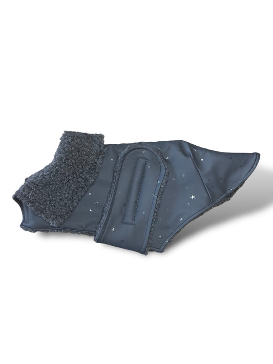 Rain Mac - Black Starfish & Charcoal Sherpa Lining