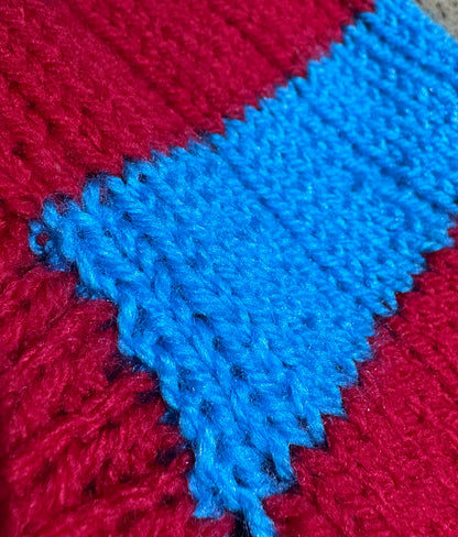 Knitted Jumper - Red & Blue Stripe