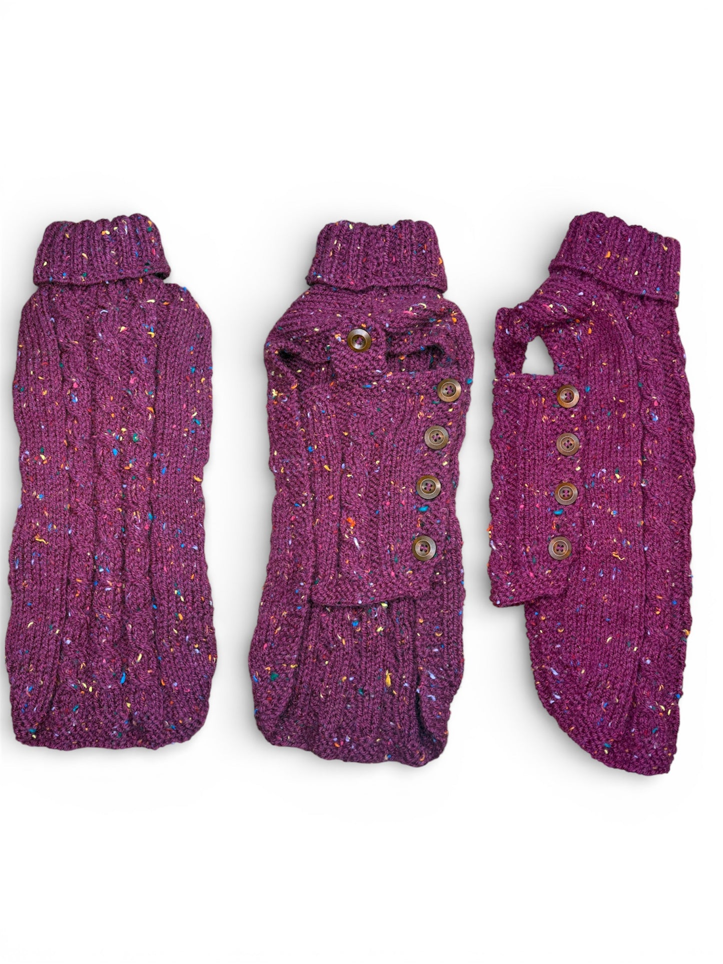 Knitted Coat - Button Up - Speckled Plum