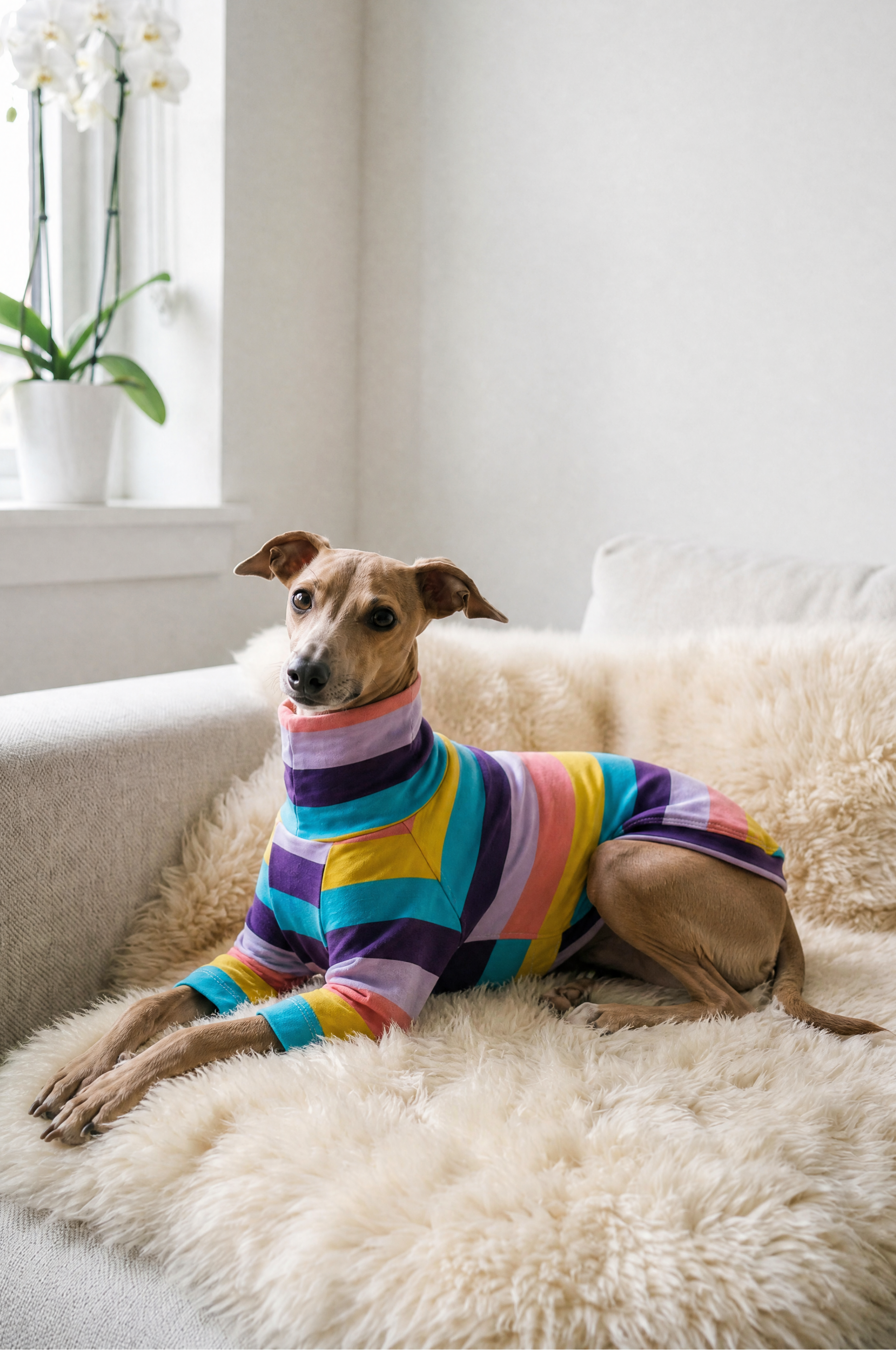 Italian Greyhound and Whippet clothing, sighthound jumpers, dog fleece, dog pyjamas, knitted dog sweaters, Whippet coats, Italian Greyhound jumpers, warm dog clothing, slim fit dogwear, luxury dog apparel, cosy dog fleece, dog hoodies, handmade sighthound clothing, lightweight dog coats, stylish dog outfits, winter dogwear for Whippets and Italian Greyhounds.