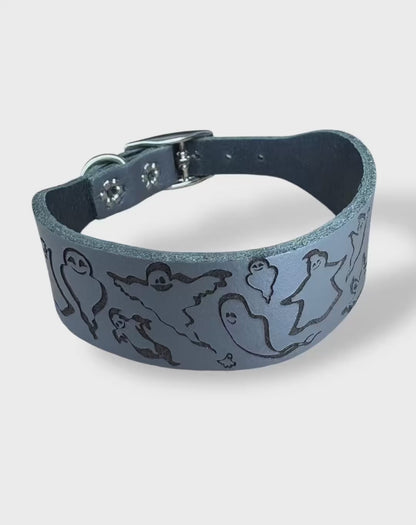 Leather Collar - HALLOWEEN - Ghosties