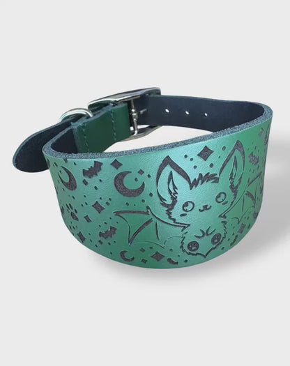 Leather Collar - HALLOWEEN - The Moonlit Bat