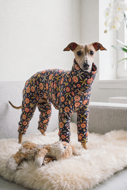 Fleece Lined Sweatshirt Suit - Navy Folk Flowers