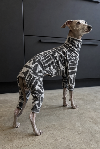 Italian Greyhound and Whippet clothing, sighthound jumpers, dog fleece, dog pyjamas, knitted dog sweaters, Whippet coats, Italian Greyhound jumpers, warm dog clothing, slim fit dogwear, luxury dog apparel, cosy dog fleece, dog hoodies, handmade sighthound clothing, lightweight dog coats, stylish dog outfits, winter dogwear for Whippets and Italian Greyhounds.