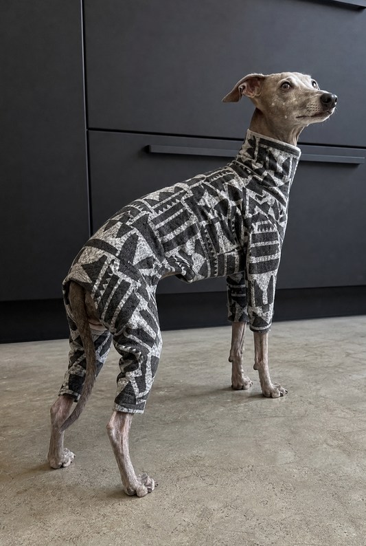 Italian Greyhound and Whippet clothing, sighthound jumpers, dog fleece, dog pyjamas, knitted dog sweaters, Whippet coats, Italian Greyhound jumpers, warm dog clothing, slim fit dogwear, luxury dog apparel, cosy dog fleece, dog hoodies, handmade sighthound clothing, lightweight dog coats, stylish dog outfits, winter dogwear for Whippets and Italian Greyhounds.
